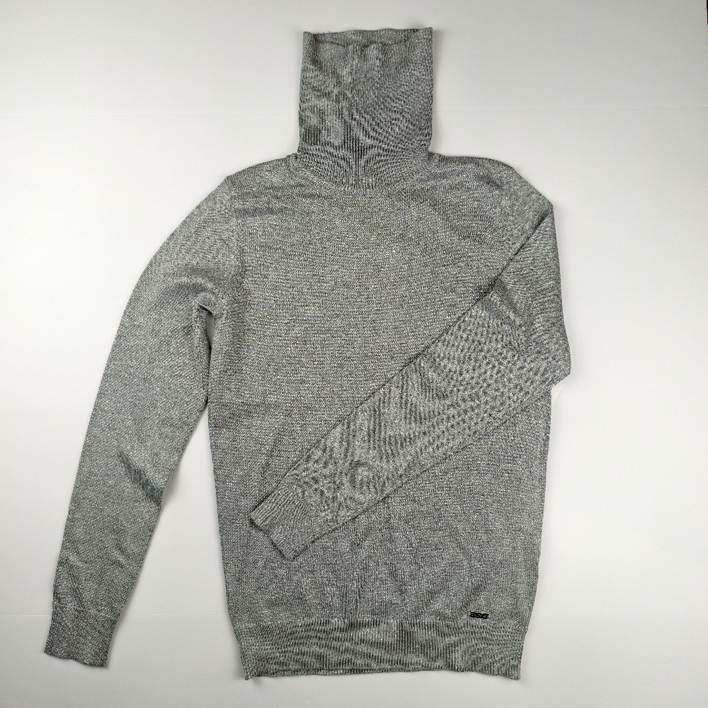 Calvin Klein NWT Women S Metallic Silver Turtleneck Sweater Festive Shine Party